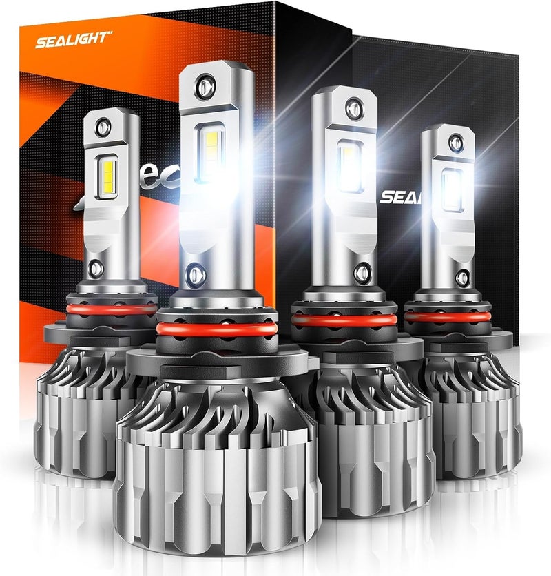 SEALIGHT مجموعة مصابيح 9005/HB3 9006/HB4، 92000 لومن، أبيض ساطع 6500K، مصابيح 9005 9006 مع مروحة تبريد، ضوء ضبابي S6 HB3 HB4 لرؤية أوسع، سهلة التركيب، عبوة من 4 - Image 1